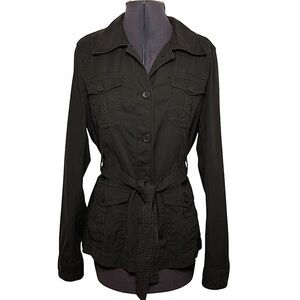 J. crew 💯 % Soft Cotton Button Down Belted Flap Button Pockets Brown Jacket M